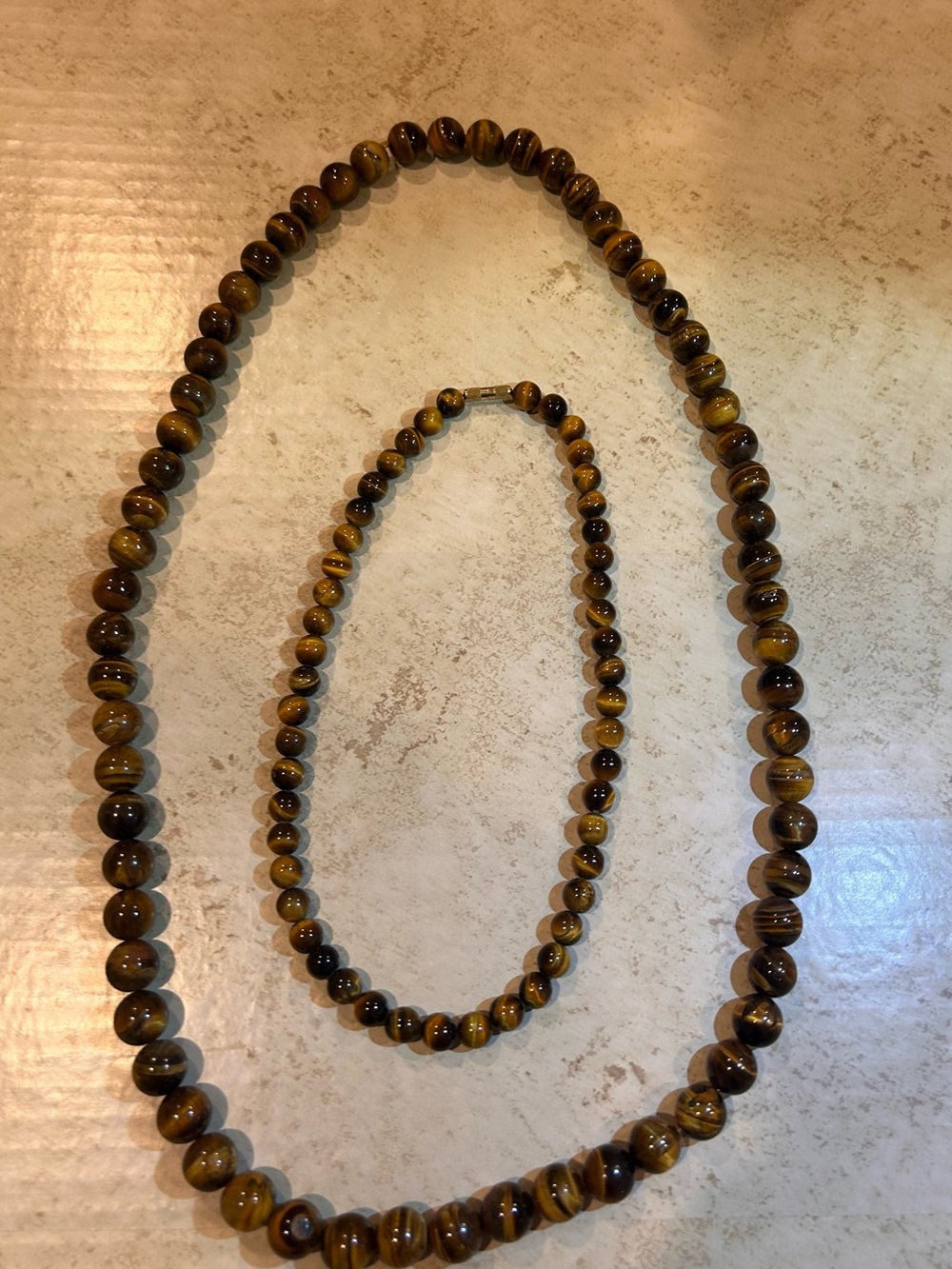 Tiger Eye Bead Necklace and Choker Set - Brown
